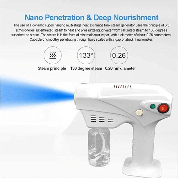 XSWL Portable Nano Steam Gun Hair Care Hydration Sprayer Hot Dyeing Care Blue Micro Mist Machine Spray Gun Hair Steamer Trigger