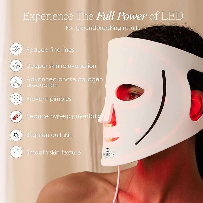 Project E Beauty LumaLux Face | Pro LED Light Therapy Mask 800 LEDs | 7 + 2 Colors 460nm ~1072nm | Red + Infrared + Deep Infrared High Power LED Face Mask (Lumalux Face)