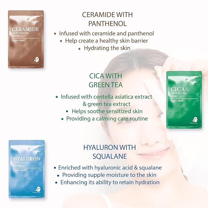 SKIN627 Bulk 12PK Face Masks Skincare, Korean Skincare, Facial Mask, Sheet Masks Korean (12PK Assortment Pack)