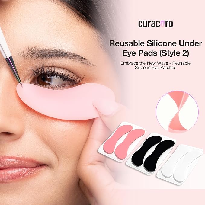 Curacoro Reusable Eye Pads, Silicone Under Eye Patches Lash Lift Cover Eyelash Extension | Soft Pads for Sensitive Skin during Eyelash Perm Lamination & Lash Extensions Remover (White, Style 2)