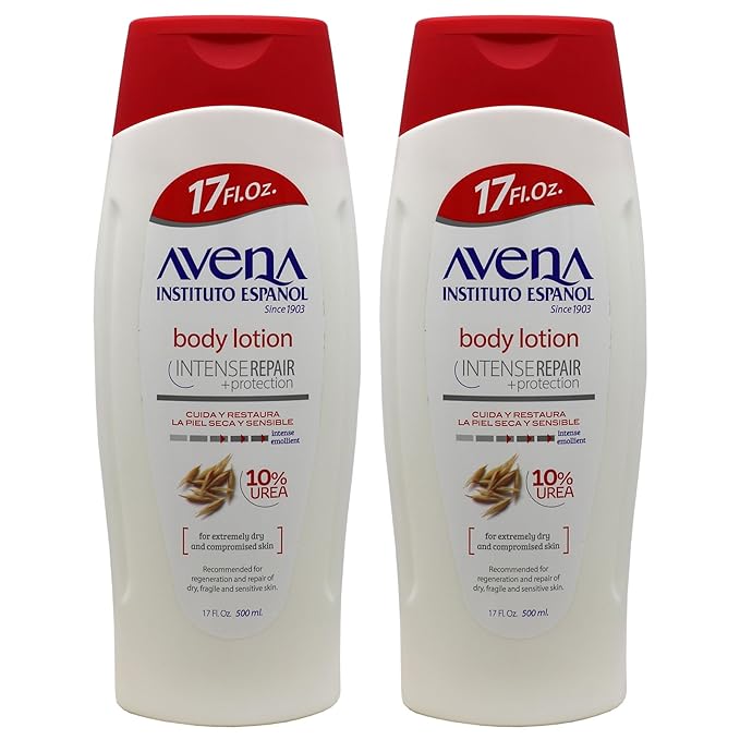 Instituto Español Avena Intense Repair Protection, Body Lotion for Sensitive Skin, Soothes the Skin, Intense Emollient, Soft and Glowing Skin, Dry Skin, 17 Fl Oz each, 2- Pack, Bottles