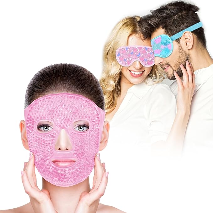 Bundle of CONBELLA Cold Face Eye Masks Ice Face Mask Hot Cold Compress and 2PCS Cooling Eye Mask Gel Eye Mask