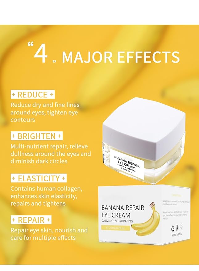 Banana Bright Eye Cream, Anti Aging Eye Cream with Squalane Dark Circle Under Eye Cream for Puffiness & Bags Moisturizing Firming & Wrinkle Repair Eye Treatment for Women & Men - 0.71 Fl Oz