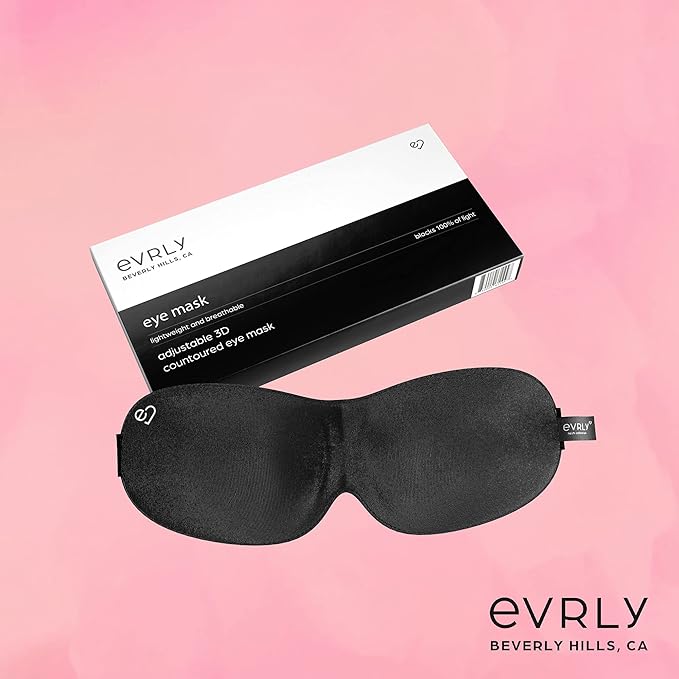 Beverly Hills Eye Mask Designed for Eyelash Extensions, 3D Contoured Design, Soft Fabric, Deep Eye Cavities, Form Fitting, Adjustable Headband Strap, No Pressure Sleep & Travel Eye Mask (Black)