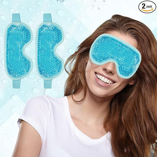 2 PCS Reusable Ice Eye Mask - Hot Cold Therapy Gel Bead for Puffiness, Dark Circles, Bags, Dry Eyes, Headaches, Migraines, Stress Relief - Cooling Ice Pack (Blue)
