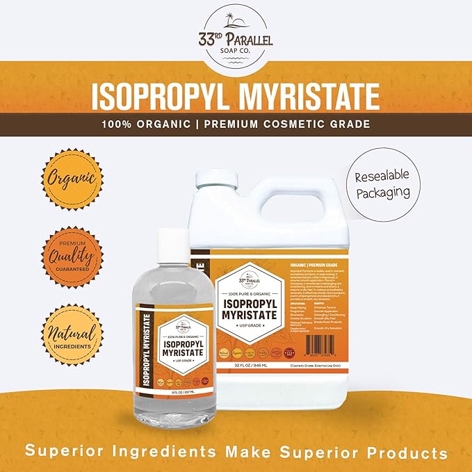 ISOPROPYL MYRISTATE (8 oz) Natural Plant Derived Cosmetic Grade IPM for Soap Making, Fragrances, Shampoo, Creams & Lotion, Makeup & Adhesive Remover, Antiperspirants & Deodorants | 8 Ounces