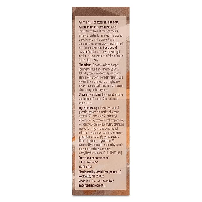 Ambi Even & Clear Under Eye Serum for All Skin Types; Anti Aging Formula features Peptides, Hyaluronic Acid, and Vitamin A to help Reduce Fine Lines, Wrinkles, and Dark Circles , 0.5 Ounce