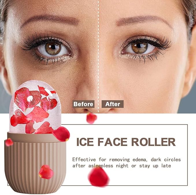 XHJRI Ice Face Roller Massager,Ice Cube Roller for Face, Eyes and Neck Naturally Conditioning and Skin Care,De-Puff Eye Bags,Reduce Migraine Pain,Reusable Massage Silicone Ice Mold (Coffee)