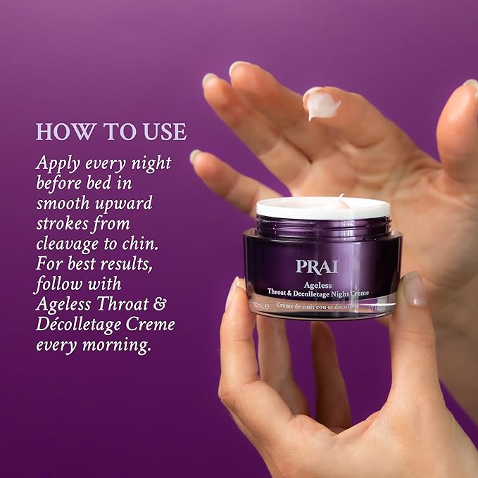 PRAI Beauty Ageless Throat & Decolletage Night Creme | Neck Firming Cream For Overnight Use | Cruelty & Paraben-Free Neck Tightening Cream with Retinol | Neck Cream for Tightening and Firming | 0.5 Oz
