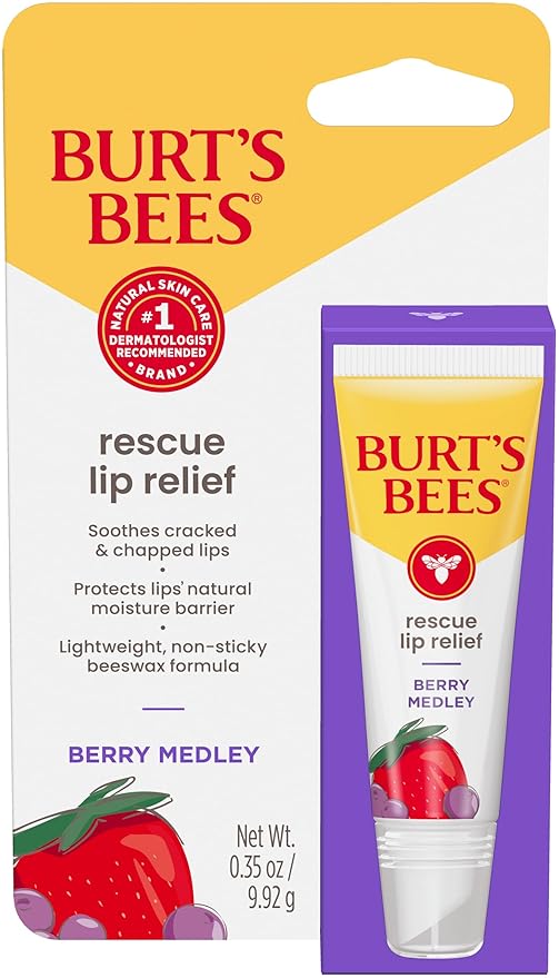 Burt's Bees Rescue Lip Relief, Berry Medley, Hydrating Lip Balm for Dry Cracked Lips, with Responsbily Sourced Beeswax and Shea Butter, 100% Natural Origin, 1 Squeezy Tube, 0.35oz