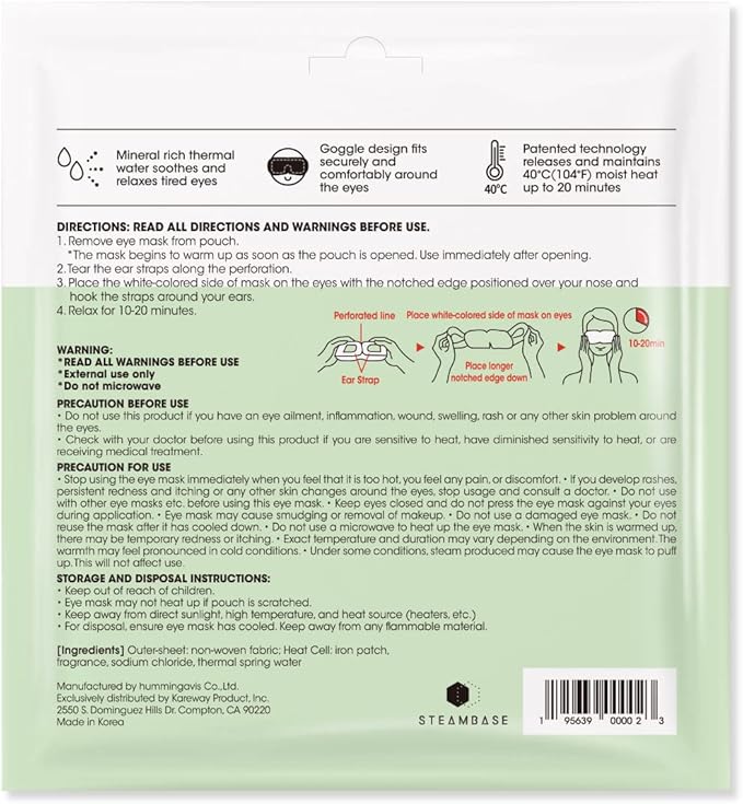 Epielle Steam Eye Mask Pack of 12 for Dry Eyes and Puffiness Helping Sleep with Melatonin Steam Moisture Self Heated from Korea