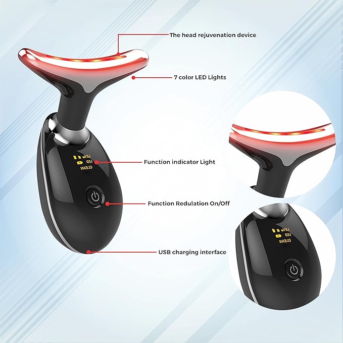 Facial Massager for Face and Neck, Red-Light-Therapy-for-Face and Neck, Face culpting Wand with 7 Color, at-Home Face Tool for Skin Care (Black)