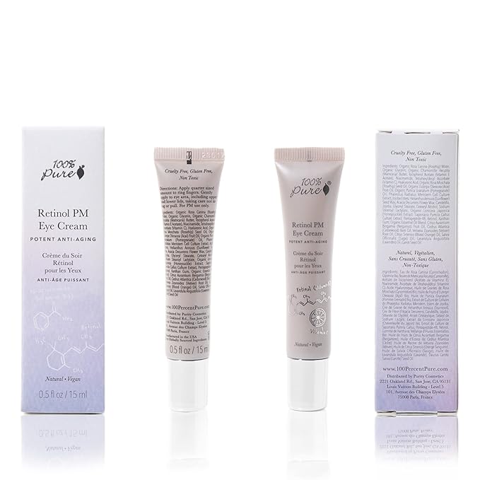 100% PURE Retinol Eye PM Cream, Anti-Aging Eye Cream for Wrinkles, Pure Retinol Cream, Wrinkle Cream Promotes Collagen (0.5 oz)