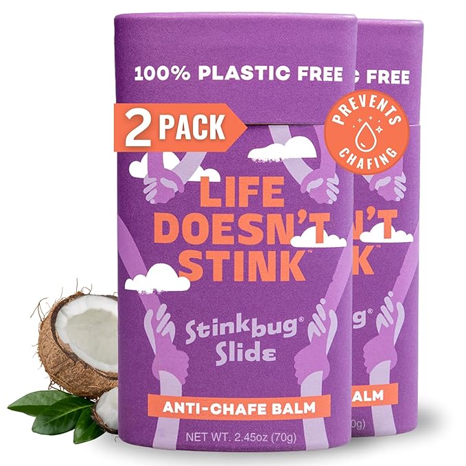 Stinkbug Naturals Organic Plastic Free Anti-Chafe Balm Stick, 100% Natural Ingredients, Aluminum Free Packaging, 2.45 Ounce Pack of 2