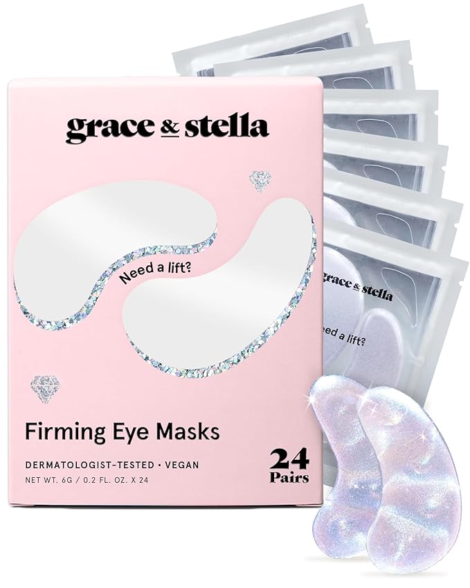 grace & stella Under Eye Patches with Peptides & Rice Extract - Firming Eye Masks for Dark Circles and Puffiness - Iridescent Eye Mask Patches for Firmer-Looking Skin - Vegan, Cruelty-Free, 24 Pairs