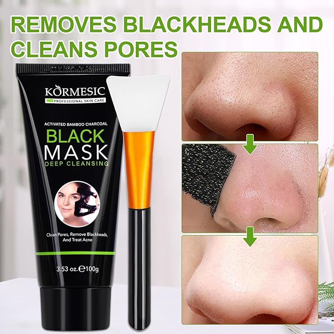 Blackhead Remover Mask, Charcoal Peel Off Face Mask, Purifying Peel Off Mask for Deep Cleansing Blackheads and Pores, Deep Cleansing Mask with Brush, 100g
