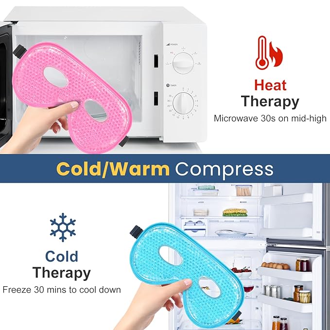 BeeVines Gel Eye Mask, 2 Pack XL Jumbo Size Cooling Ice Masks for Puffy Eyes for Men & Women, Cold & Warm Compress for Post Surgery, Puffiness, Allergies, Sinuses & Migraines Treatment