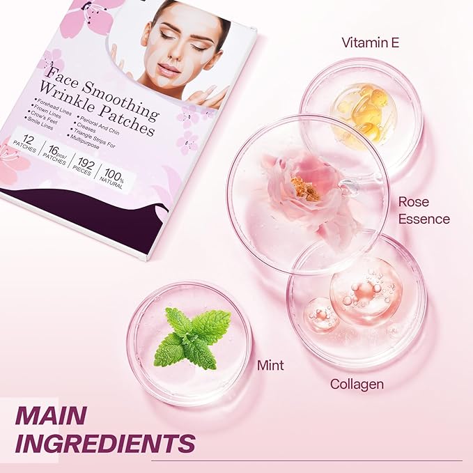 Silicone Face Patches, 192pcs Facial Skin Wrinkle Patches Silicone Mask Face Facial Patches for Overnight Fine Line, Forehead & Under Eyes, Smile Lines Smoothing