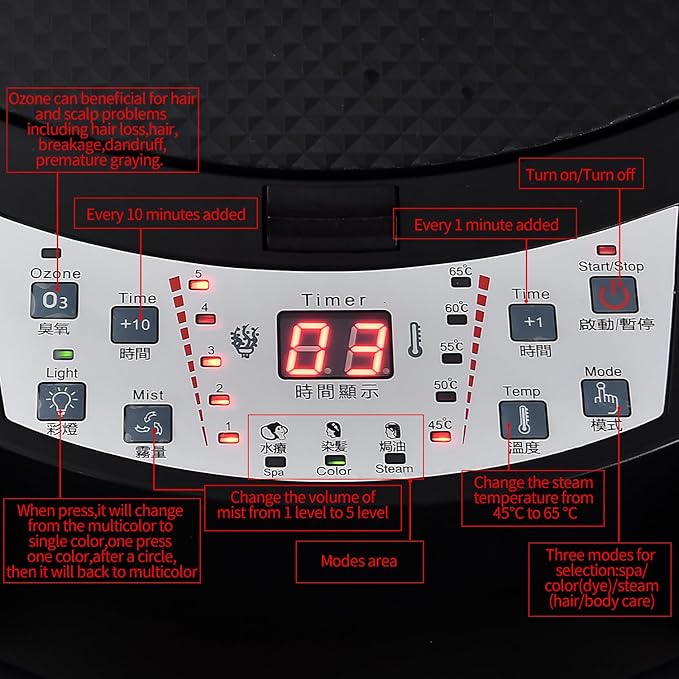 Professional Hair Salon Steamer Ozone Micro Mist Hair Steam Mister Hooded 7 Color Light with UV Protect Coat for Natural Hair Caring