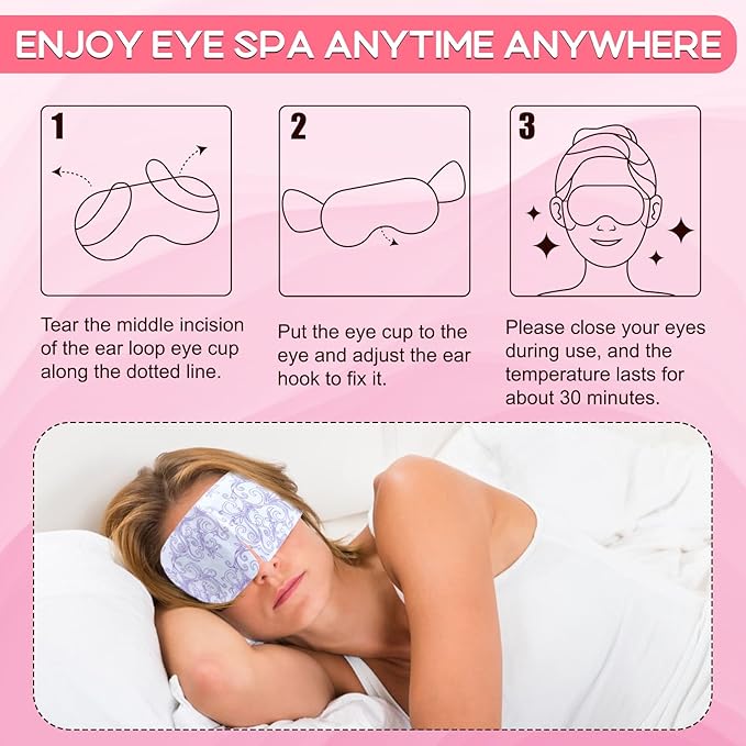 XPCARE 32 Pack Steam Eye Masks for Dry Eyes, SPA Warm Sleep Eye Mask, Disposable Heated Eye Mask for Dark Circles, Puffy Eyes, Relief Stress Eye Fatigue(Rose)