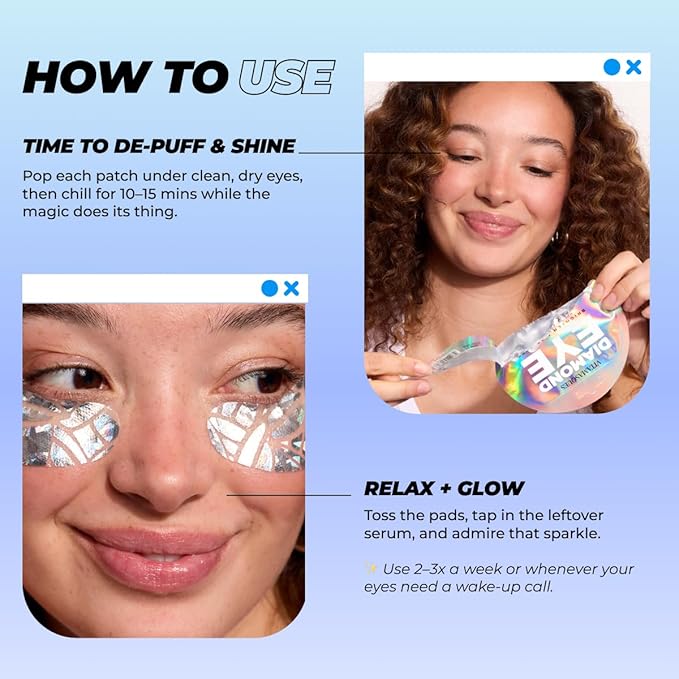 Vitamasques Diamond Eye Pads 3-Pack - Soothing and Rejuvenating Eye Patches Korean Skin Care Reduce Fine Lines, Puffiness & Dark Circles