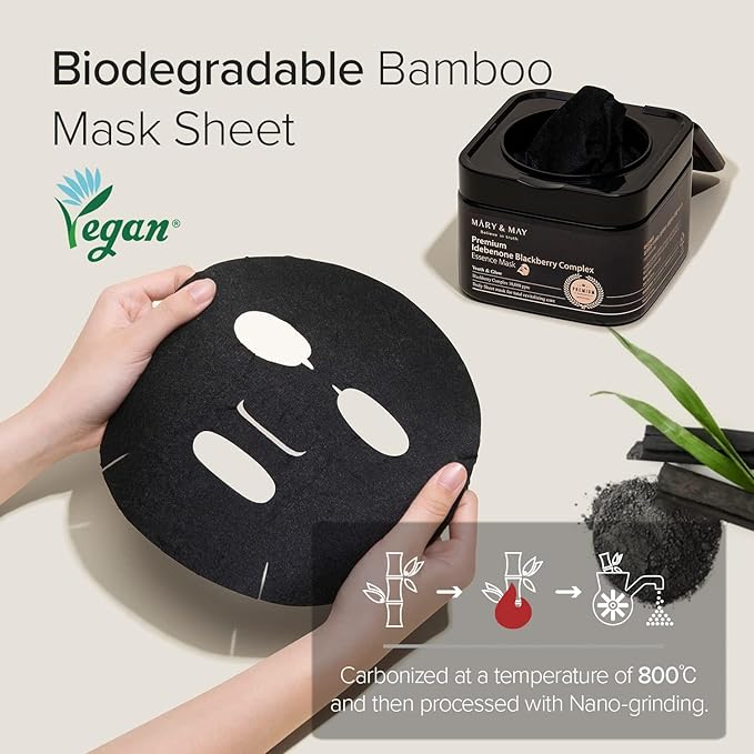 Mary&May Niacinamide + Chaenomeles Sinensis Face Serum + Premium Idebenone Blackberry Complex Essence Mask Bundle