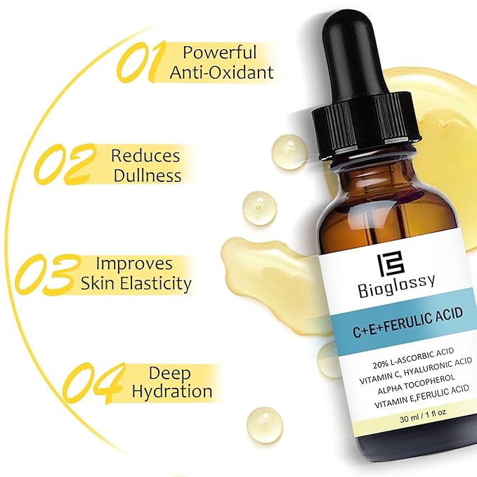 Vitamin CE Ferulic Acid Serum 20% Vitamin C Serum + Vitamin E & Hyaluronic Acid - Skin Moisturizer Face Dark Spot Corrector and Anti Aging 30ml / 1 fl.oz