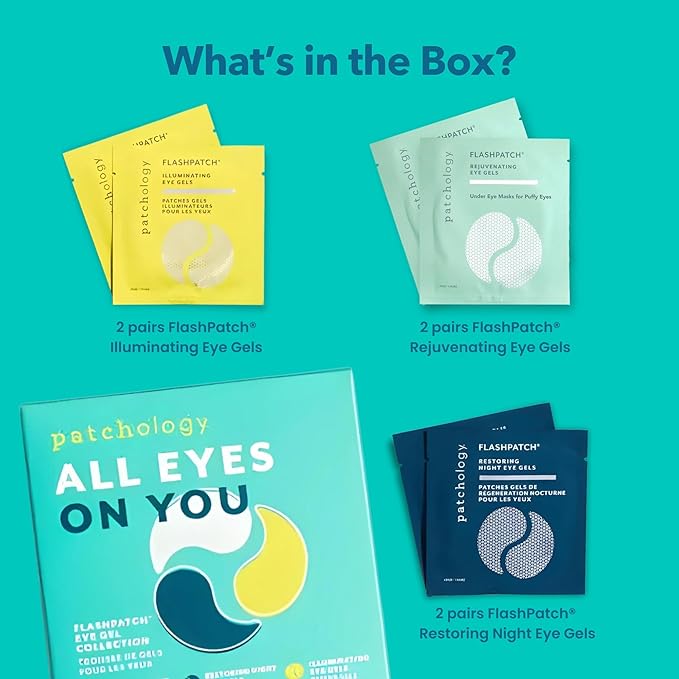 Patchology All Eyes On You Under Eye Mask - Retinol, Collagen & Green Tea Infused - Eye Gels for Dark Circles, Puffiness, & Wrinkles, Eye Patches for Night, Beauty Travel, Reduce Puffy Eyes (6 Pairs)