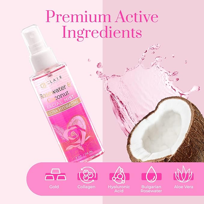 Rosewater & Coconut Face Mist - Refresh and Soothe Tired & Dry Skin, Instant Moisturing & Hydrating Facial Mist Spray - Cruelty Free Korean Skin Care For All Skin Types