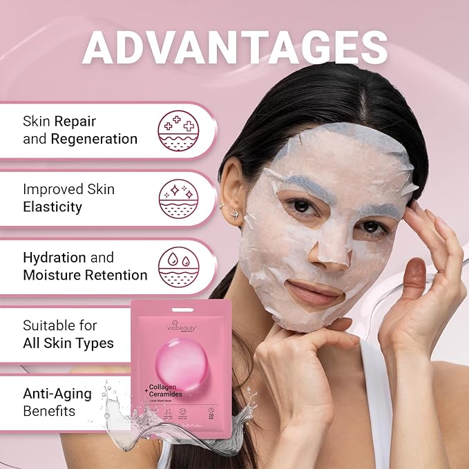 12 Pack of Collagen Face Mask with Ceramides - Rejuvenating Facial Sheet Mask, Reduce Wrinkles & Fine Lines - Face Masks Skincare Moisturizing Collagen Mask for All Skin Types