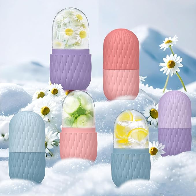 2 Pack Ice Roller for Face and Eye, Skin Care for Shrink Pores Reduce Puffiness, Nursing Tool for Fever, Redness and Swelling, Ice Cube, Ice Mold, Ice Stick, Ice Holder for Face Women Men (Blue-Pink)