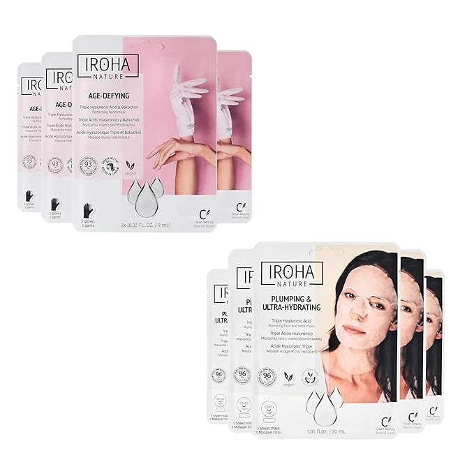 Anti-Aging Hand Mask (4 pairs) + Anti-Aging Face Mask (5 Masks)- Anti-Aging Hand Mask with Hyaluronic Acid and Bakuchiol & Anti-Aging Skin Care Mask- (Total bundle 9 pieces)