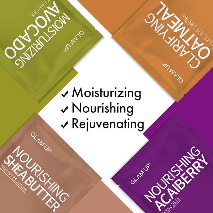 GLAM UP Premium Facial Sheet Mask 12 Combo (Pack of 12) | Clean Face Masks Skincare, Hydrating Face Masks, Moisturizing, Soothing, Beauty Mask For All Skin Type Variety Beauty Mask Set