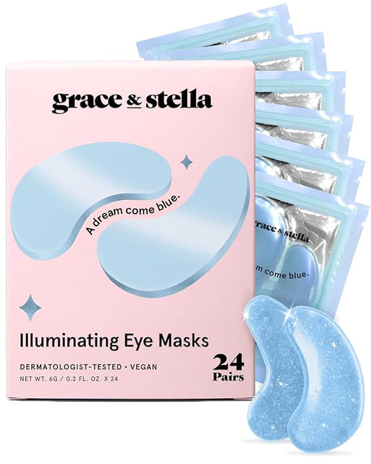 grace & stella Award Winning Under Eye Mask (Blue, 24 Pairs) Reduce Dark Circles, Puffy Eyes, Undereye Bags, Wrinkles, Gel Under Eye Patches, Birthday Gifts for Women - Vegan Cruelty-Free Self Care