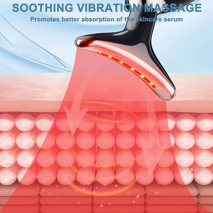 Facial and Neck Massager,Face Tool with 3 Colour Modes and Vibration,Facial Beauty Device for Skin Care (Black)