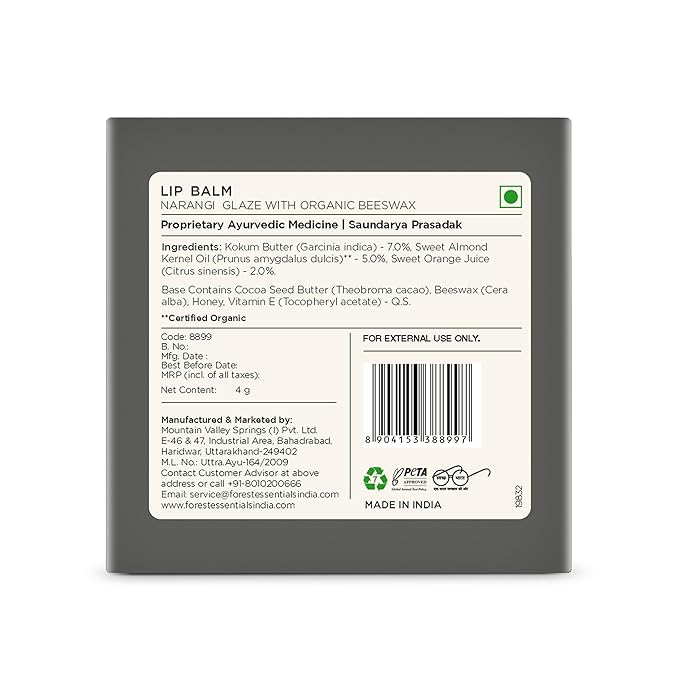 Forest Essentials Luscious Lip Balm, Narangi Glaze, 4 g