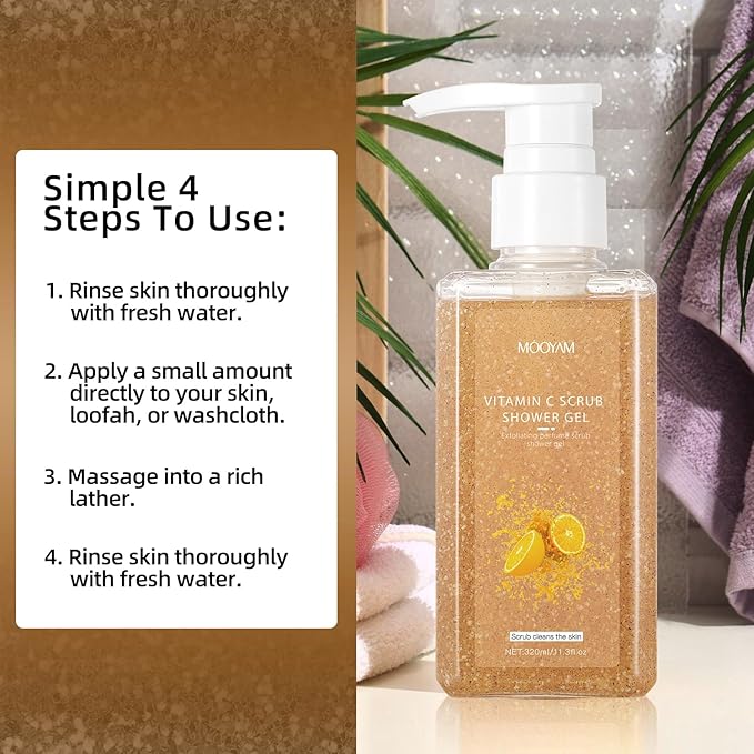 IREV 2-in-1 Body Wash & Body Scrub Vitamin C (11.3fl.oz), Gentle Exfoliating Scrub for Deep Cleansing, Effective on Acne & Dead Skin, Brighten & Moisturize Skin Polishes