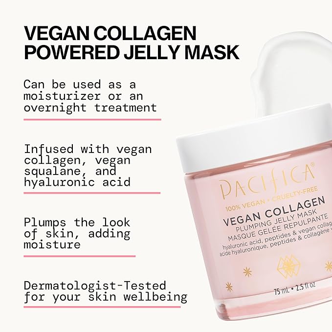 Pacifica Vegan Collagen Plumping Jelly Mask – Overnight Hydrating Face Mask with Vegan Collagen, Squalane & Hyaluronic Acid, Deep Moisture for Plump, Dewy Skin, Glass Skin Glow, Clean Beauty Skincare