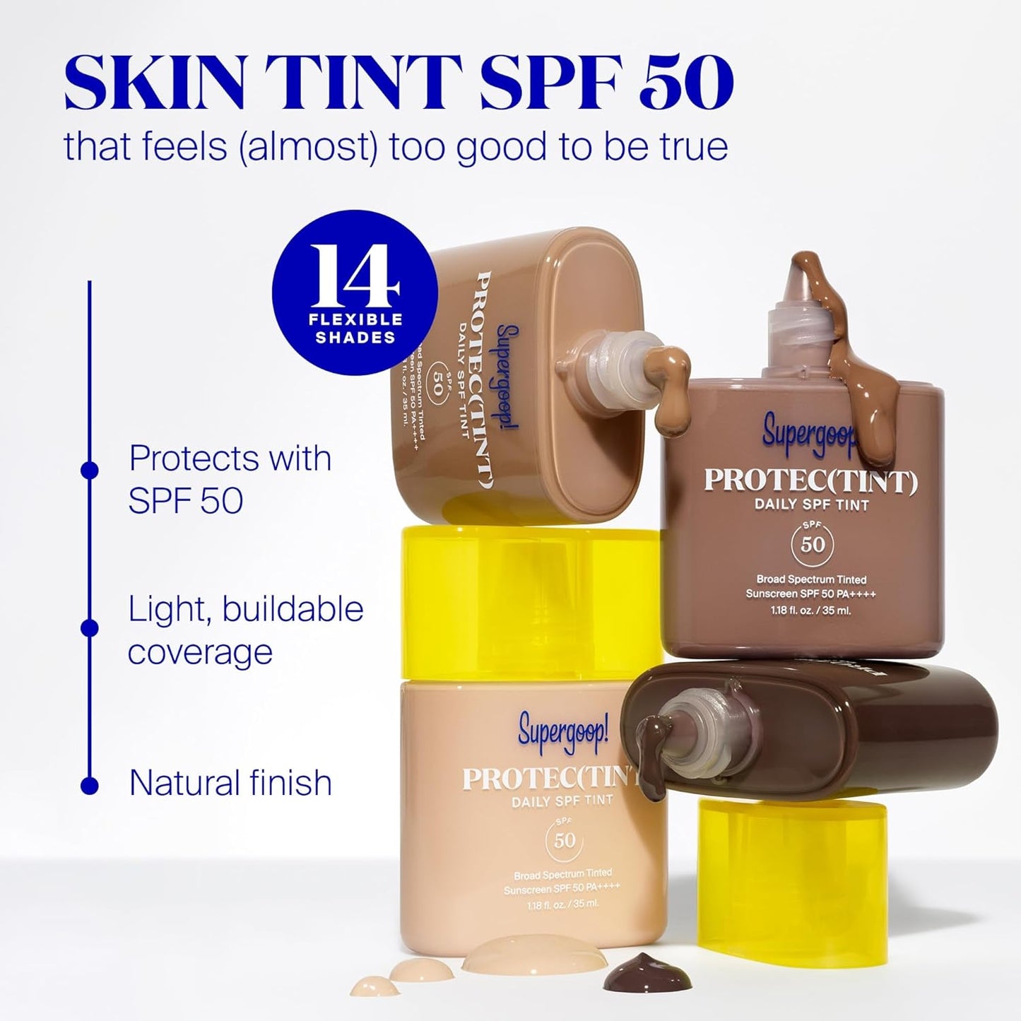 Supergoop! Protec(tint) Daily Skin Tint SPF 50 - 42C - Light, Buildable Coverage for Immediately Smooth, Even-Looking Skin - Natural Finish