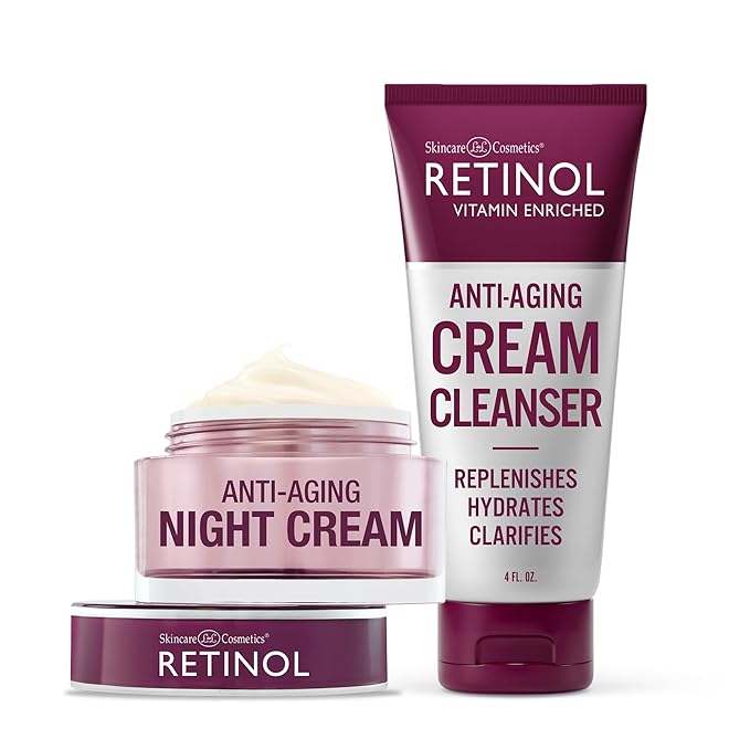 Retinol Night Cream – Works While You Sleep to Restore and Reduce Fine Lines and Wrinkles + Retinol Anti-Aging Cream Cleanser – Daily Deep Cleansing Facial Wash Exfoliates & Moisturizes