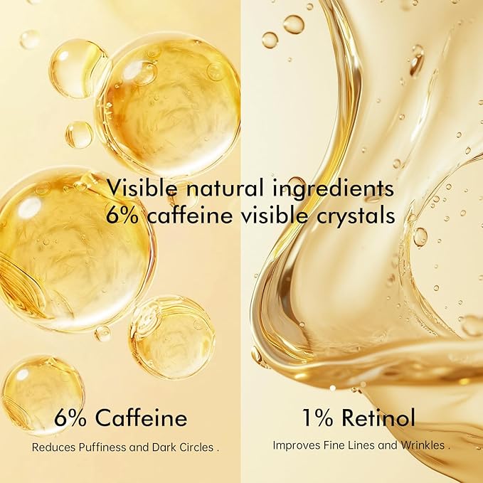 6% Caffeine Eye Cream for Dark Circles - Rapid Wrinkle Repair, Daily 1% Retinol & Hyaluronic Acid to Fight Fine Lines, Wrinkles, & Dark Spots, Eye Care Suitable for Men and Women's 0.68 fl. oz