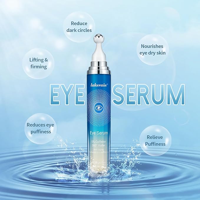 NICEFACE 5% Caffeine Eye Serum - Under Eye Cream for Dark Circles and Puffiness Eye Care - with 360° Massage Ball Reduce Wrinkles and Fine Lines - Bags under eyes for Men and Women