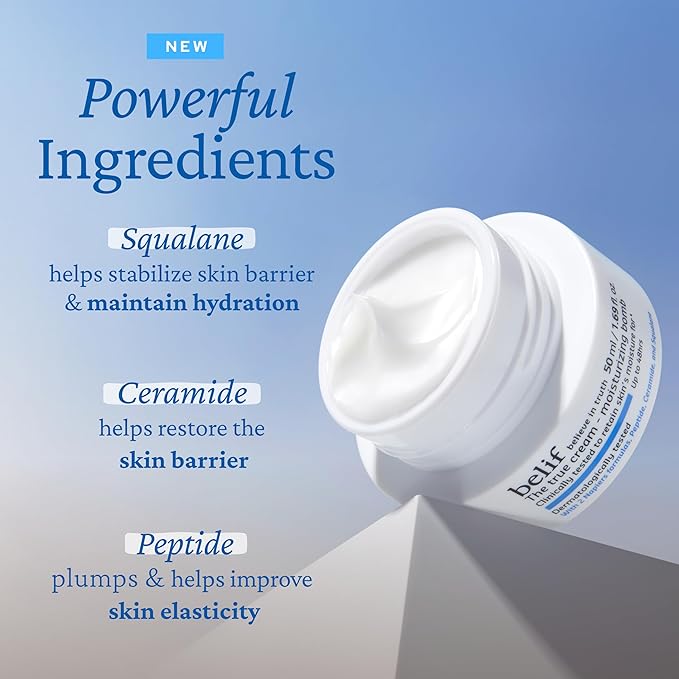 belif Moisturizing Bomb – Daily Ceramide Moisturizer with Peptide & Squalane, 48hr Hydration & Anti-Aging Cream, Milky & Lightweight, Restores Skin Barrier, Korean Skincare, 3.3 fl oz (100ml)