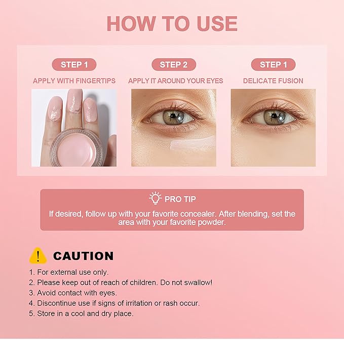 4 Colors Under Eye Brightener, Conceal & Brighten Dark Circles, Nourishing Waterproof Under Eye Cream Pot Concealer Full Coverage Peach Color Corrector Makeup(00)