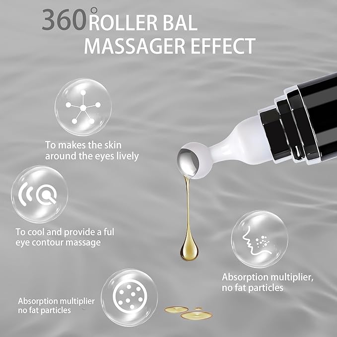 Caffeine Eye Cream - Eye Serum with 5% Caffeine & 5% Retinol Anti-Aging Formula with Hyaluronic Acid Niacinamide & Peptides for Dark Circles, Puffiness & Fine Lines – 360° Massage Roller Ball