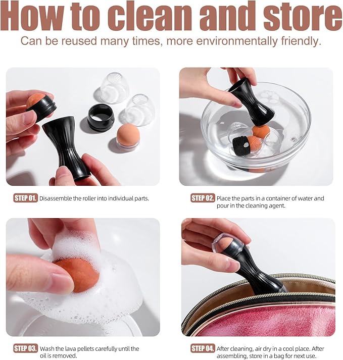 JPNK Oil Absorbing Volcanic Roller, Portable Reusable Oil-Resistant Face Roller, Oil Control Natural Stone Facial Tool, Suitable for Traveling at Home or Going Conduct for Skin Massage 2PCS