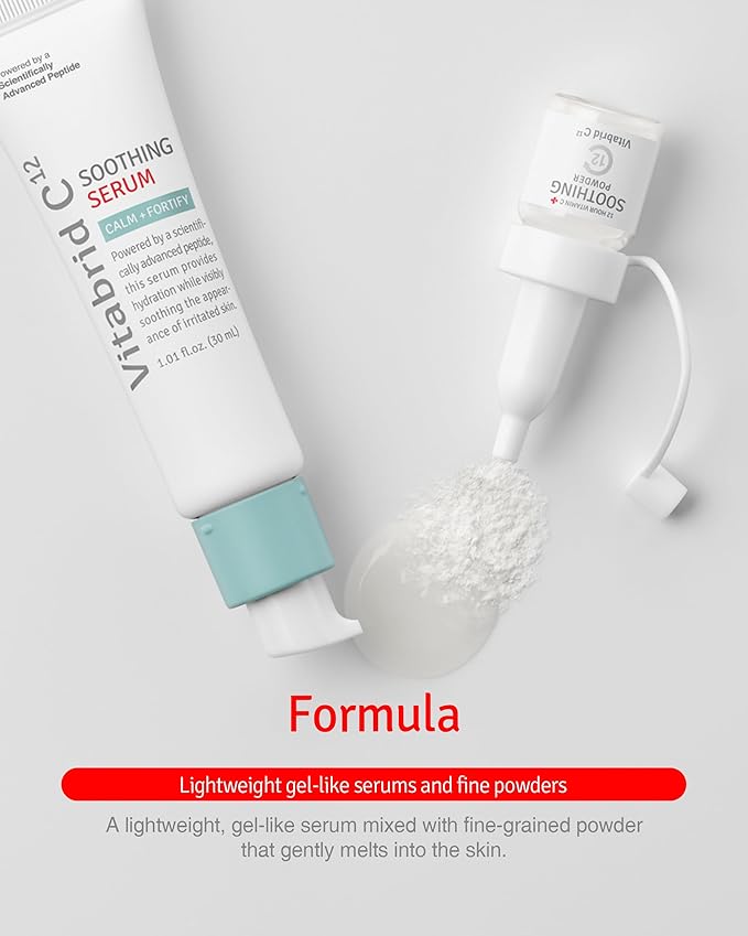 12 Hour Vitamin C Soothing Serum for Acne & Blemish-Prone Sensitive Skin - Improves Sebum, Pores and Redness - Peptides, Niacinamide, Madecassoside, 1.01 fl.oz. Powder 0.04oz.