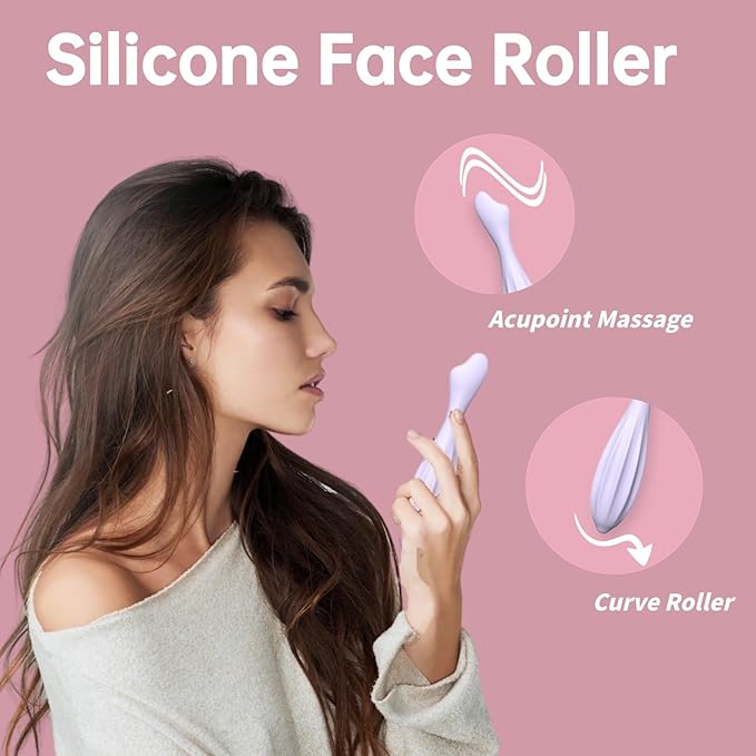 Silicone Facial Massage Roller, Face Massager Skin Lifting Tool Shapes Face Curves, Body Face Roller for Wrinkles and Skin Lifting Reduces Tiredness Promote Circulation for Women (Green)