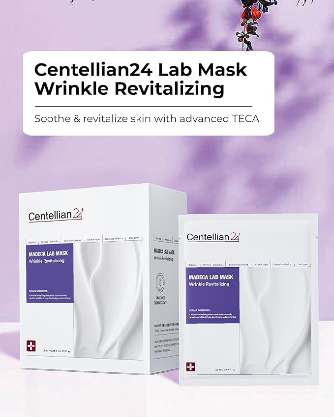 CENTELLIAN 24 Madeca Mask (Wrinkle Revitalizing, 20pc) - Face Mask Sheet for Skin Elasticity, Instant Lift with Centella Asiatica, TECA, Niacinamide, Retinal Korean Skin Care for Men Women
