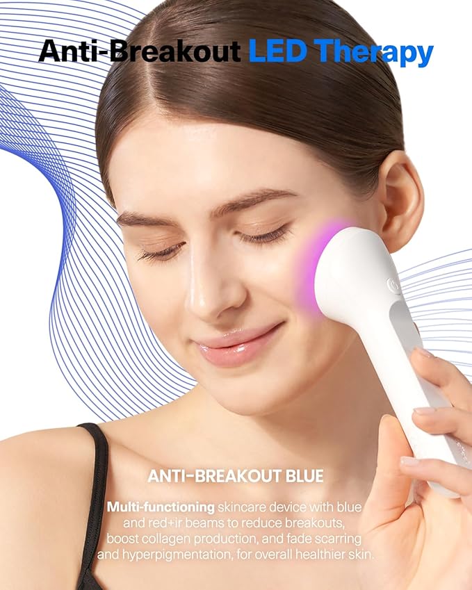 Anti-Breakout Blue Beauty Beam by CELLECT Red Infrared Blue LED Handheld Portable Blemish Clearing Therapy Facial Skincare Device for Spa & Home